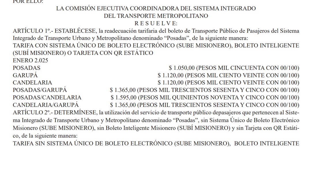 El boleto subirá a $1.050 en Posadas y $1.120 en Garupá y Candelaria imagen-8