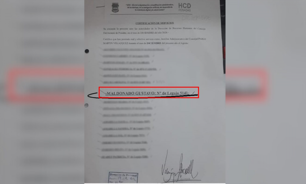 El concejal Velázquez certifica al prófugo Maldonado en el HCD Posadas