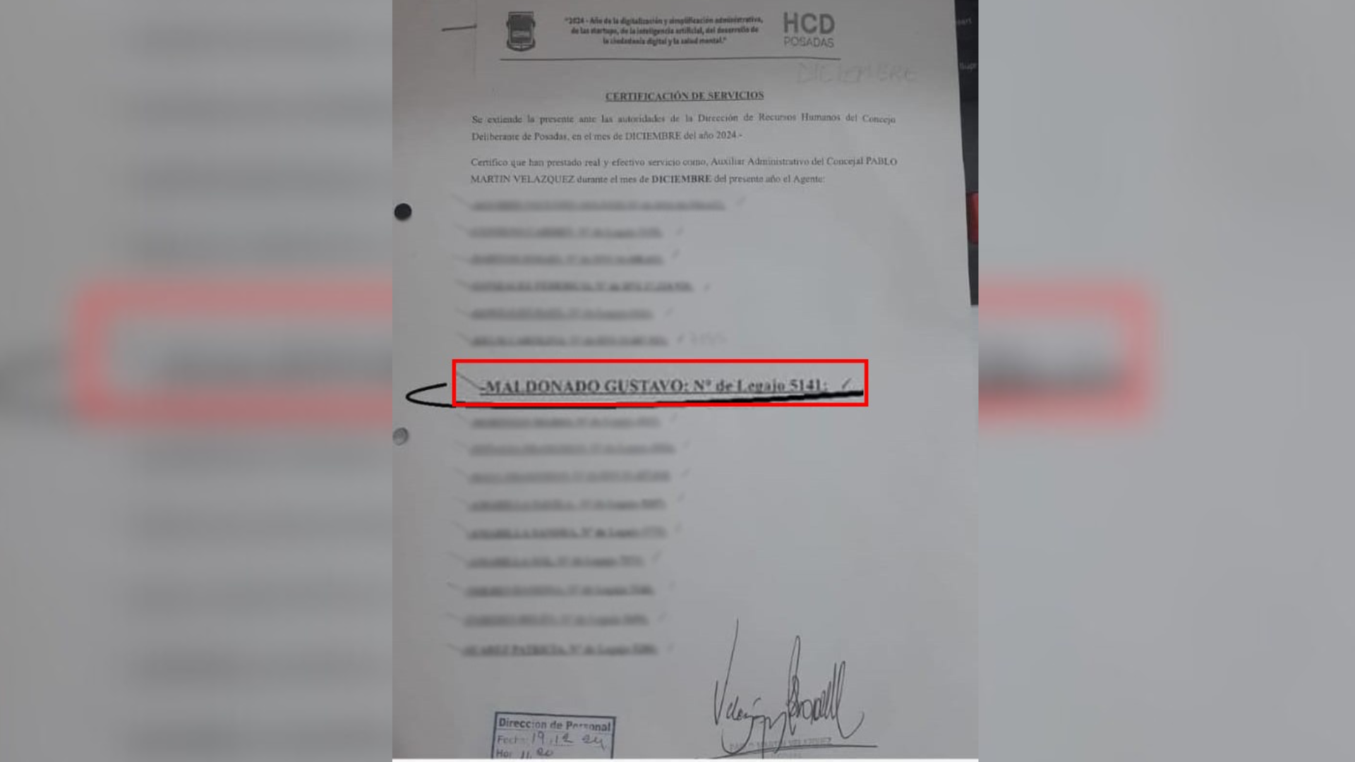 El concejal Velázquez certifica al prófugo Maldonado en el HCD Posadas